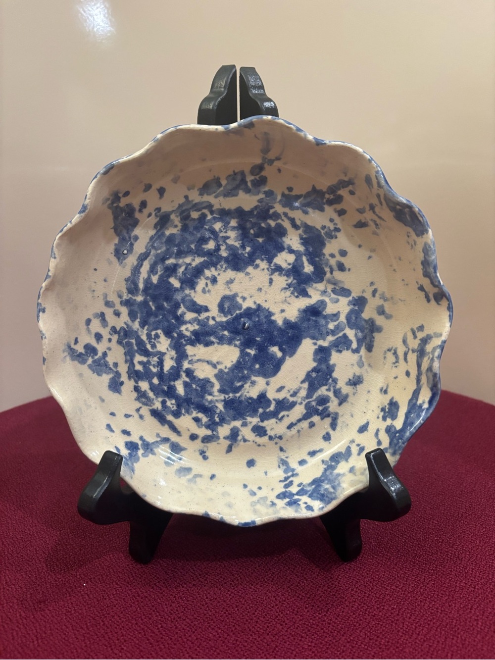 John Garrou Black Mountain Pottery ~ North Carolina Dish ~ 2008. Blue and Cream